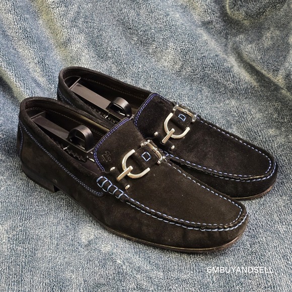 Donald J Pliner Dacio Black‎ Suede Loafers Mens 10.5 Metal Bit Italy